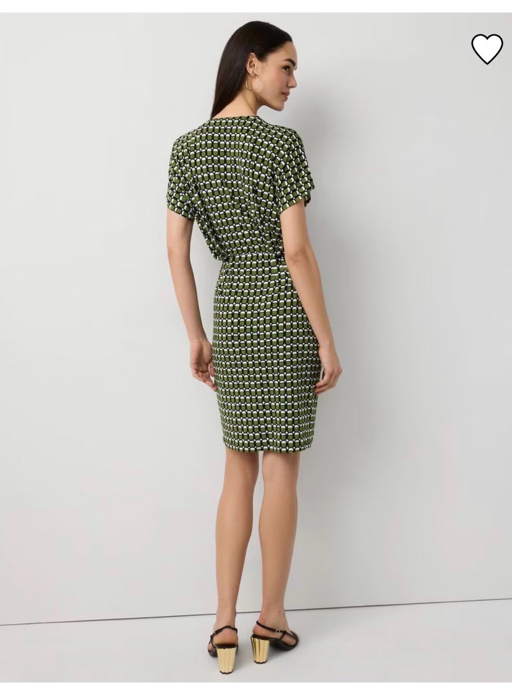 White House Black Market matt jersey Green Geometric V-Neck Dress - Picture 3 of 12